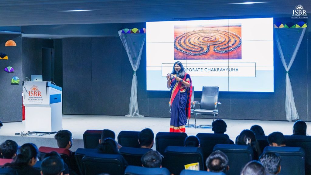 Expert Talk by ISBR Alumna Ramya Ramesh engaging with students during her corporate career advice session.