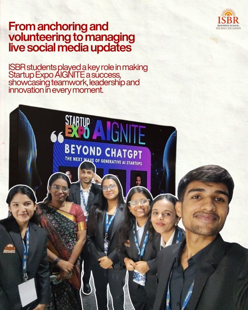 AI Innovation at ISBR Business School students participating in AIGNITE 2025 Eventex Startup Expo