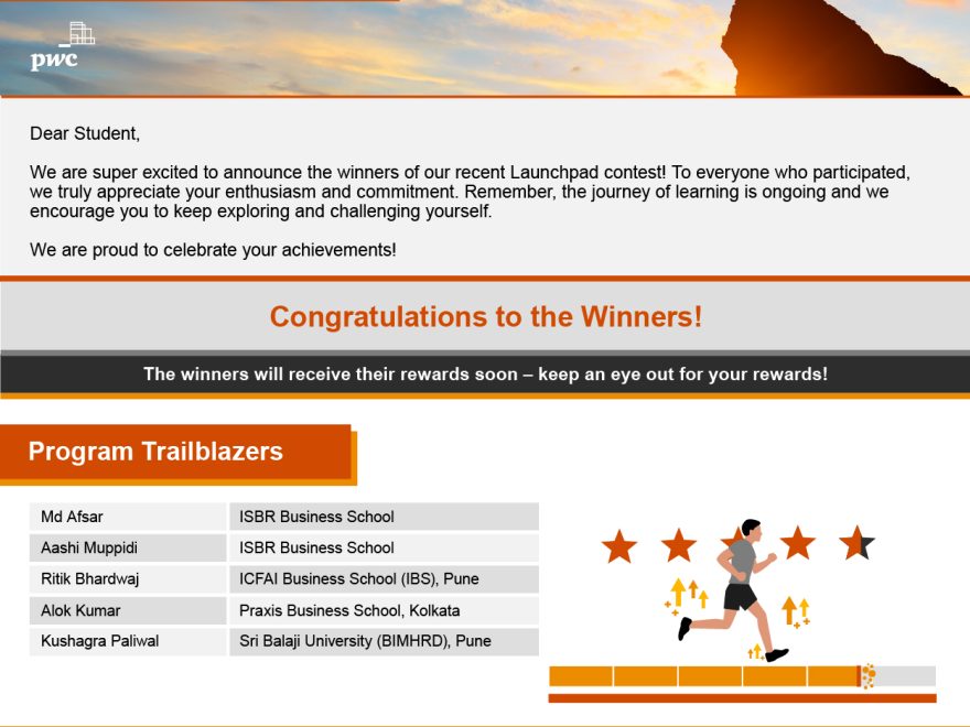 ISBR students winning top honors at PwC Launch Pad 2025