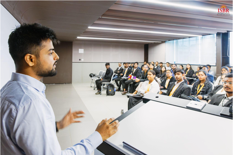 ISBR alumnus Shubham Hemani delivering an inspiring alumni interaction to students.