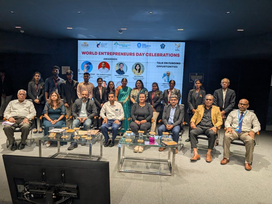 Students at ISBR celebrating World Entrepreneurs Day 2025 with entrepreneurship workshops and startup pitches.