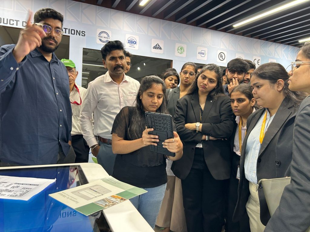 PGDM students during the Industry Academia Connect Kewaunee Lab Visit observing manufacturing operations at Kewaunee Labway India.