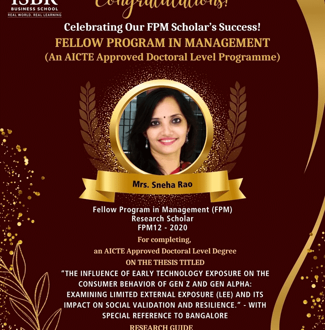 “Sneha Rao presenting FPM Viva Voce research at ISBR Business School Bangalore”