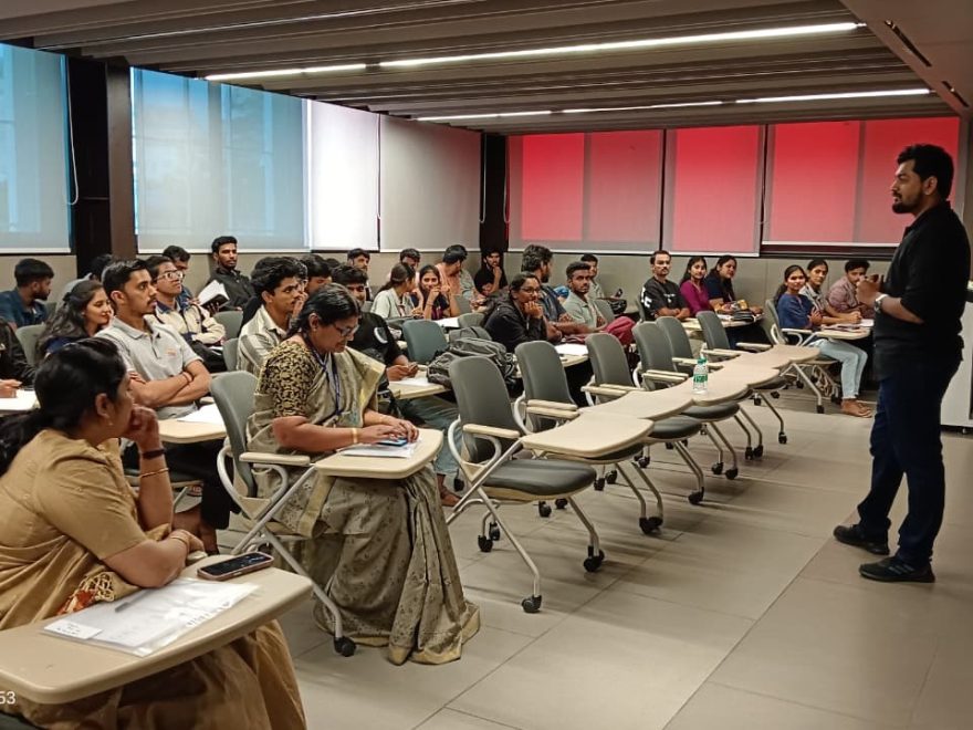 MBA students attending an industry connect session on building a successful finance career at ISBR Business School.