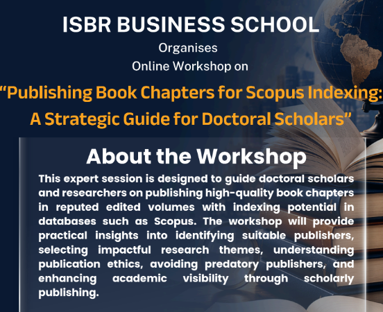 Doctoral scholars attending an online workshop on Scopus indexed book chapter publishing at ISBR Business School.